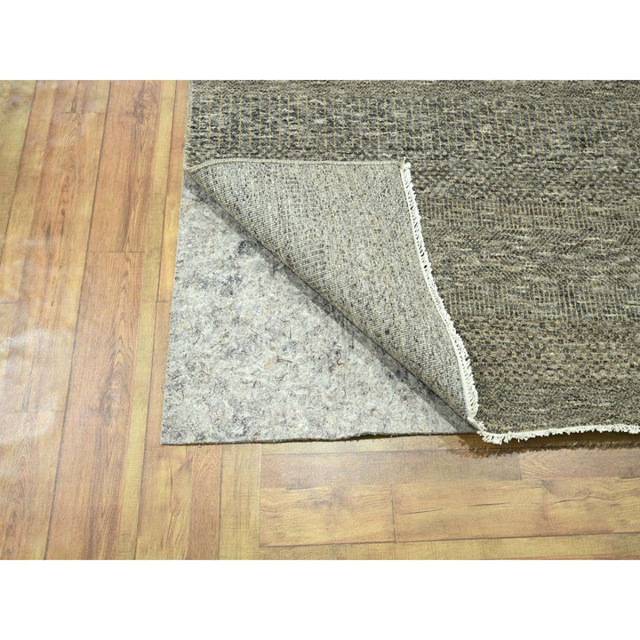 8'0" x 9'11" New Hand Knotted Grey Wool & Silk Rectangle Oriental Rug - MOA10276345