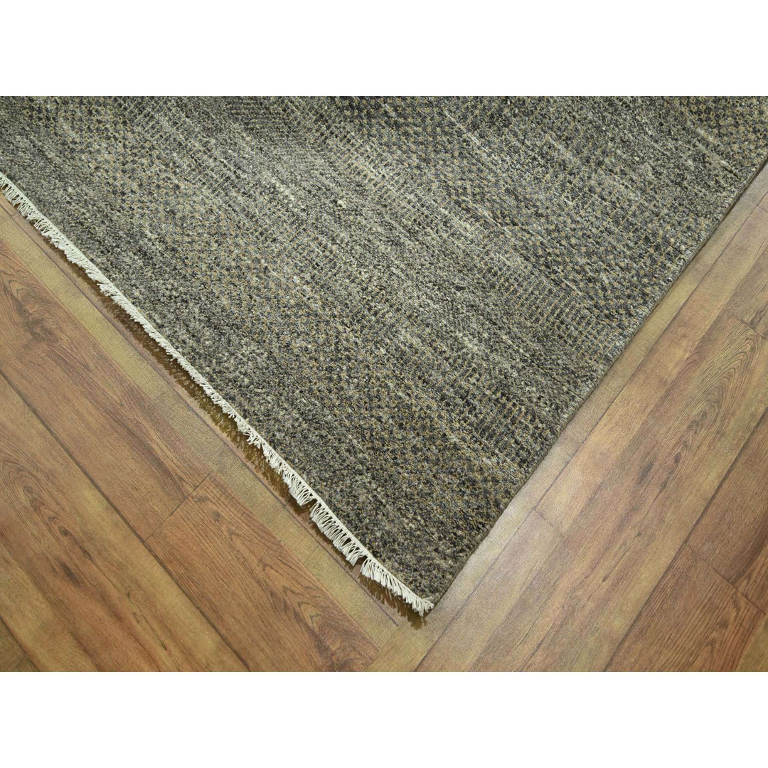 8'0" x 9'11" New Hand Knotted Grey Wool & Silk Rectangle Oriental Rug - MOA10276345