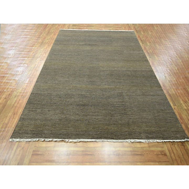 7'10" x 10'0" New Hand Knotted Brown Wool & Silk Rectangle Oriental Rug - MOA10276347