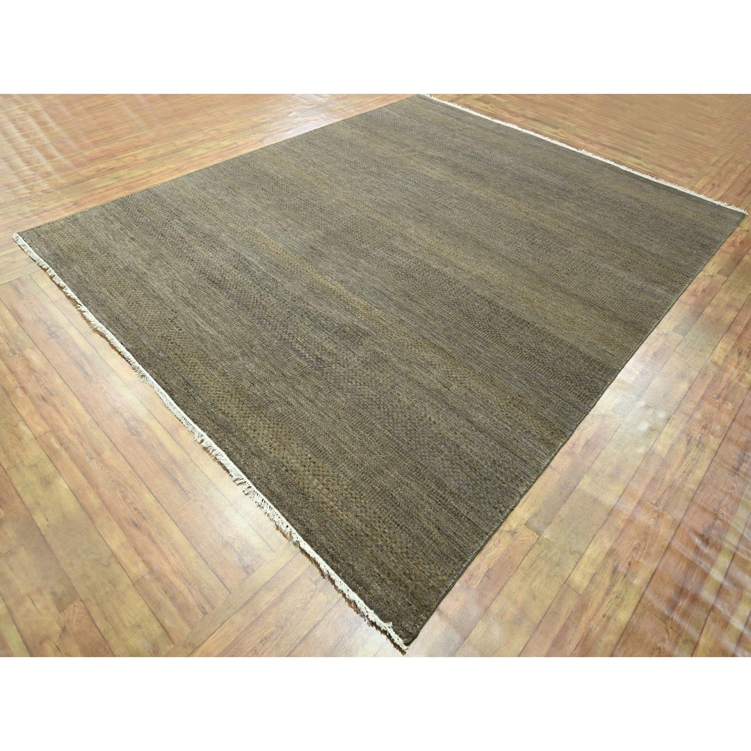 7'10" x 10'0" New Hand Knotted Brown Wool & Silk Rectangle Oriental Rug - MOA10276347