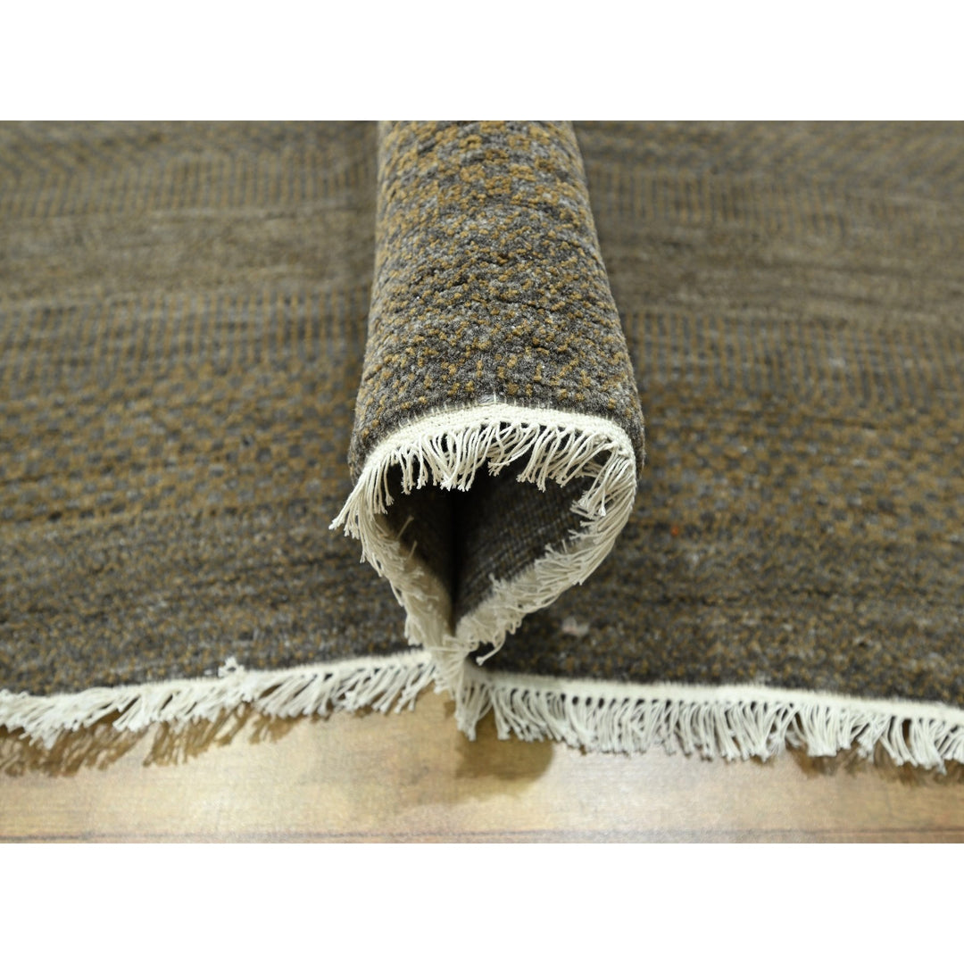 7'10" x 10'0" New Hand Knotted Brown Wool & Silk Rectangle Oriental Rug - MOA10276347