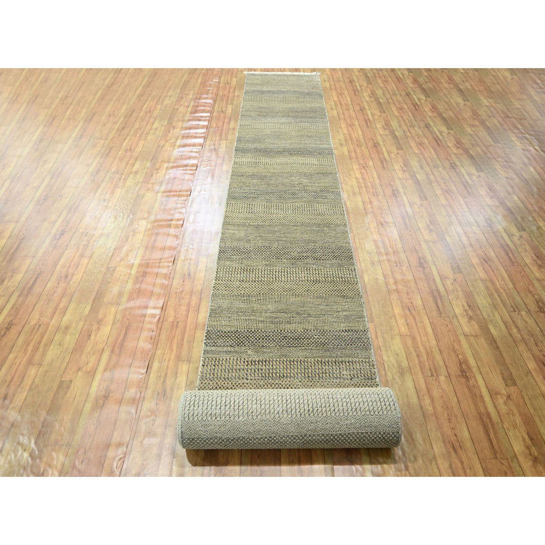 2'6" x 20'4" New Hand Knotted Brown Wool & Silk Runner Oriental Rug - MOA10276348