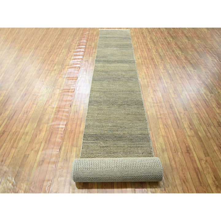 2'6" x 20'4" New Hand Knotted Brown Wool & Silk Runner Oriental Rug - MOA10276348