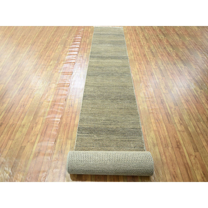 2'7" x 20'4" New Hand Knotted Brown Wool & Silk Runner Oriental Rug - MOA10276349