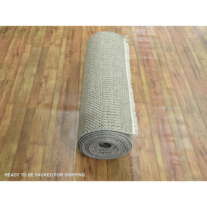 2'7" x 20'4" New Hand Knotted Brown Wool & Silk Runner Oriental Rug - MOA10276349