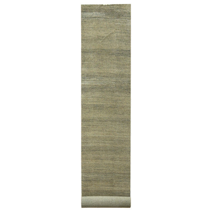 3'0" x 21'10" New Hand Knotted Brown Wool & Silk Runner Oriental Rug - MOA10276350