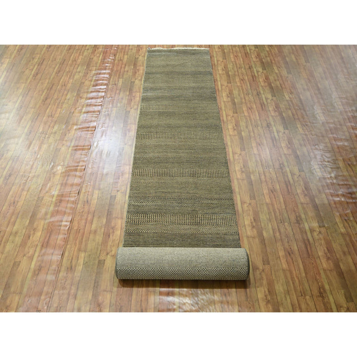 3'0" x 21'10" New Hand Knotted Brown Wool & Silk Runner Oriental Rug - MOA10276350
