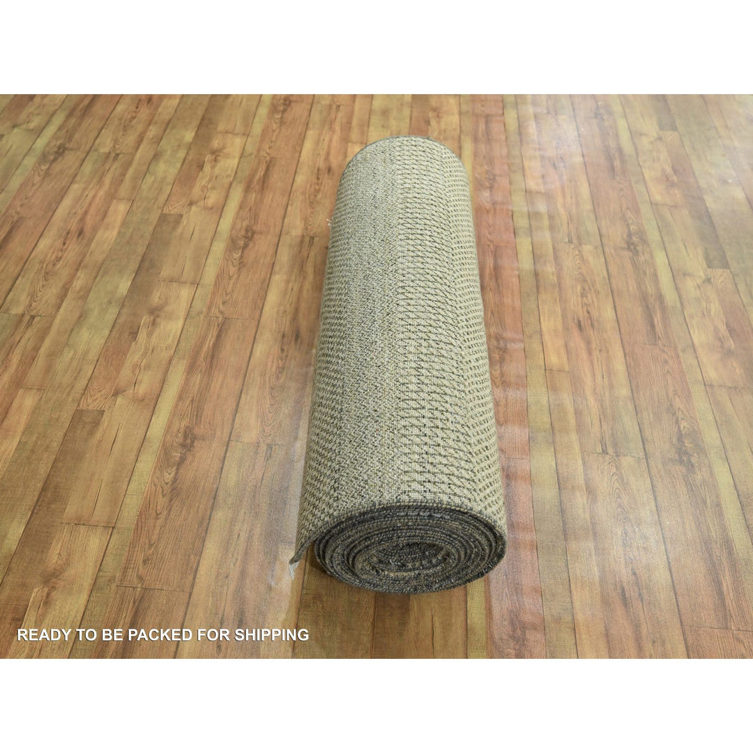 3'0" x 21'10" New Hand Knotted Brown Wool & Silk Runner Oriental Rug - MOA10276350