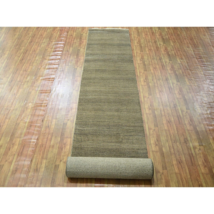 3'0" x 21'10" New Hand Knotted Brown Wool & Silk Runner Oriental Rug - MOA10276351
