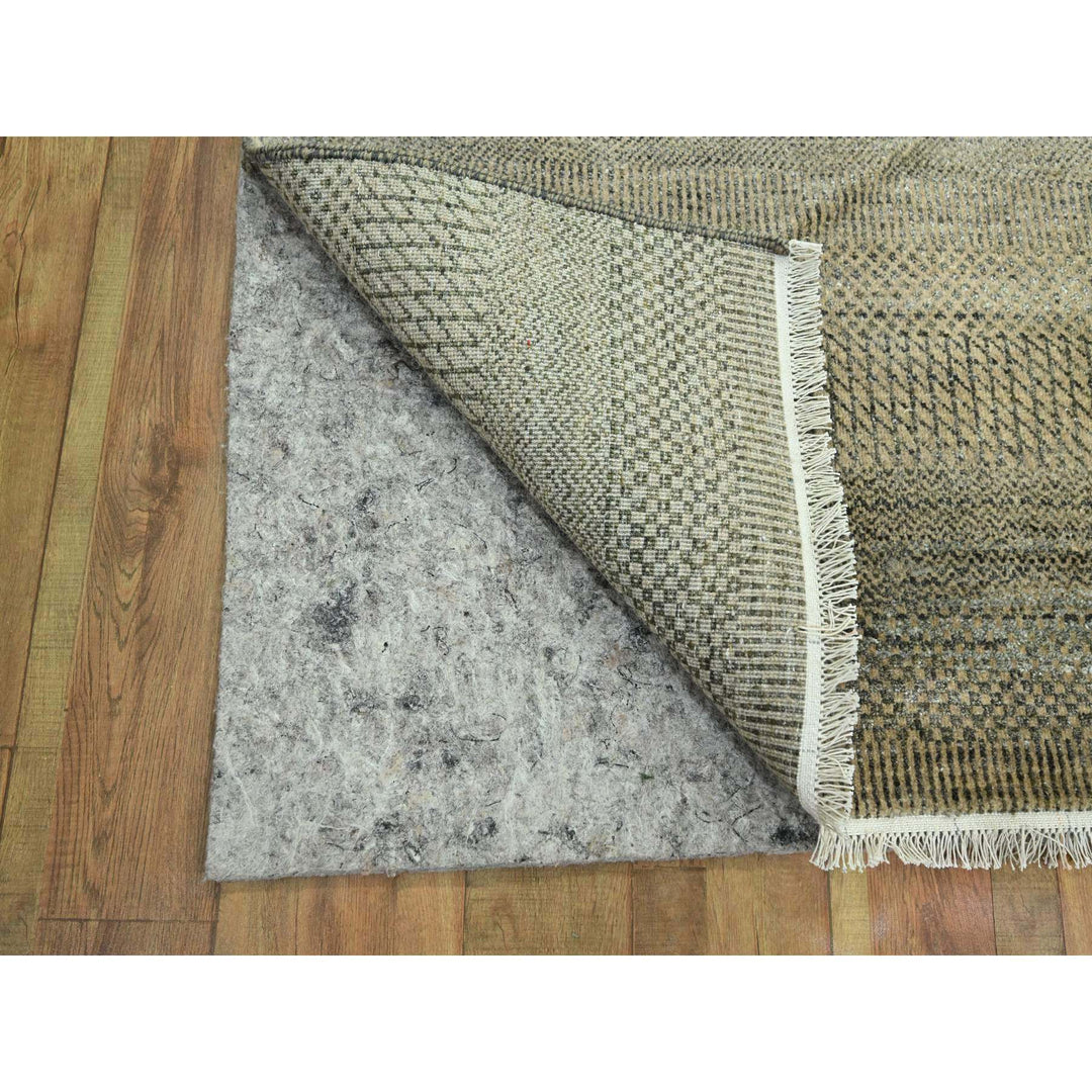 3'0" x 21'10" New Hand Knotted Brown Wool & Silk Runner Oriental Rug - MOA10276351