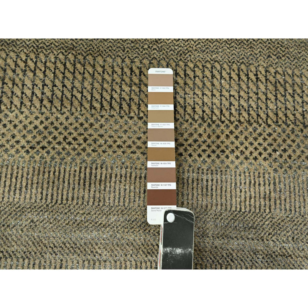 3'0" x 21'10" New Hand Knotted Brown Wool & Silk Runner Oriental Rug - MOA10276351