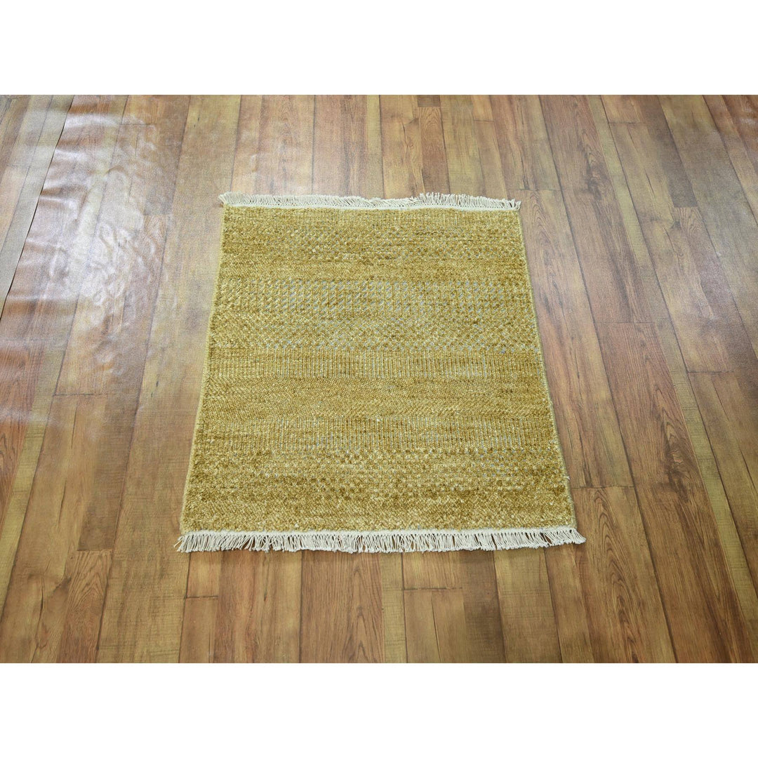 2'0" x 2'0" New Hand Knotted Brown Wool & Silk Square Oriental Rug - MOA10276354
