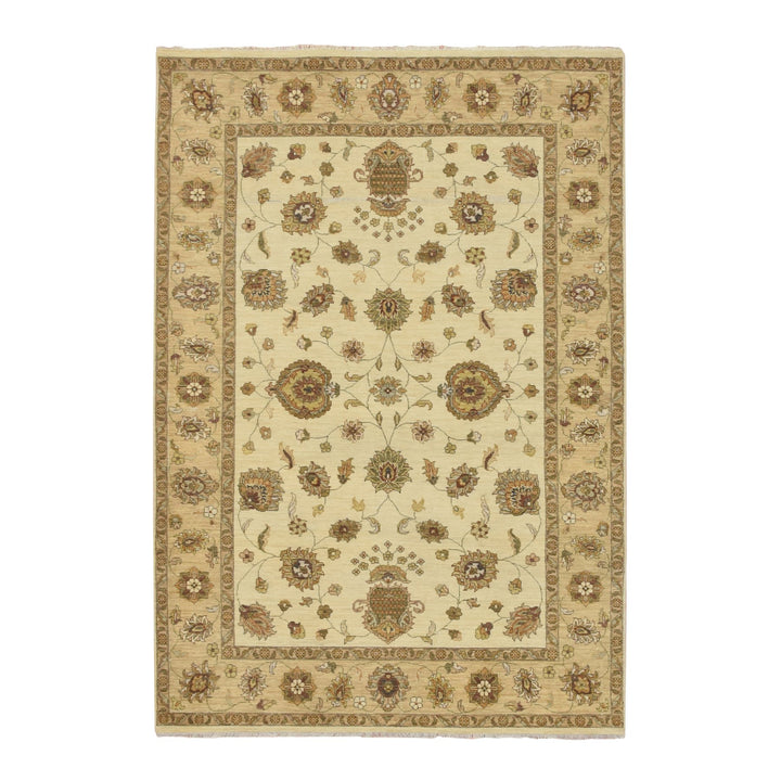 5'6" x 7'11" New Hand Knotted Ivory Wool Rectangle Oriental Rug - MOA10276359