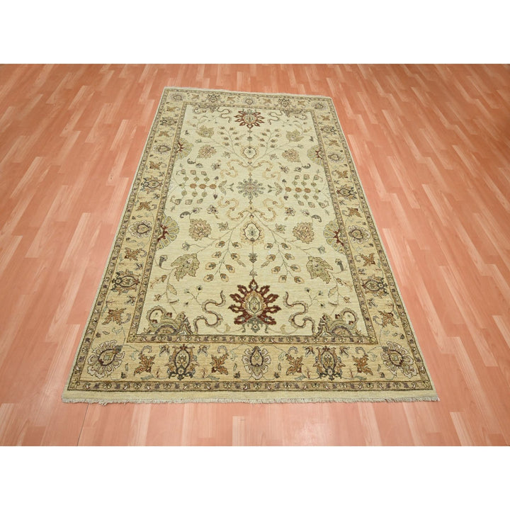 5'5" x 8'4" New Hand Knotted Ivory Wool Rectangle Oriental Rug - MOA10276365