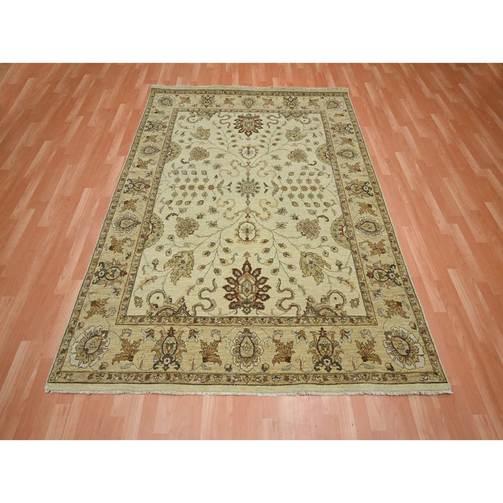 6'5" x 8'1" New Hand Knotted Ivory Wool Rectangle Oriental Rug - MOA10276367