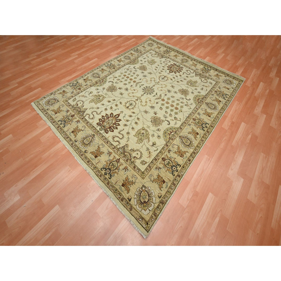 6'5" x 8'1" New Hand Knotted Ivory Wool Rectangle Oriental Rug - MOA10276367