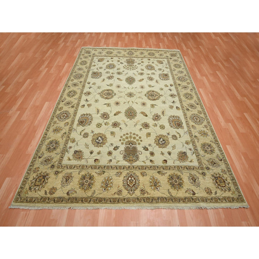 7'2" x 9'4" New Hand Knotted Ivory Wool Rectangle Oriental Rug - MOA10276369