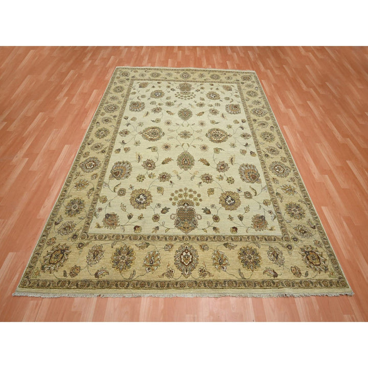 7'2" x 9'4" New Hand Knotted Ivory Wool Rectangle Oriental Rug - MOA10276369