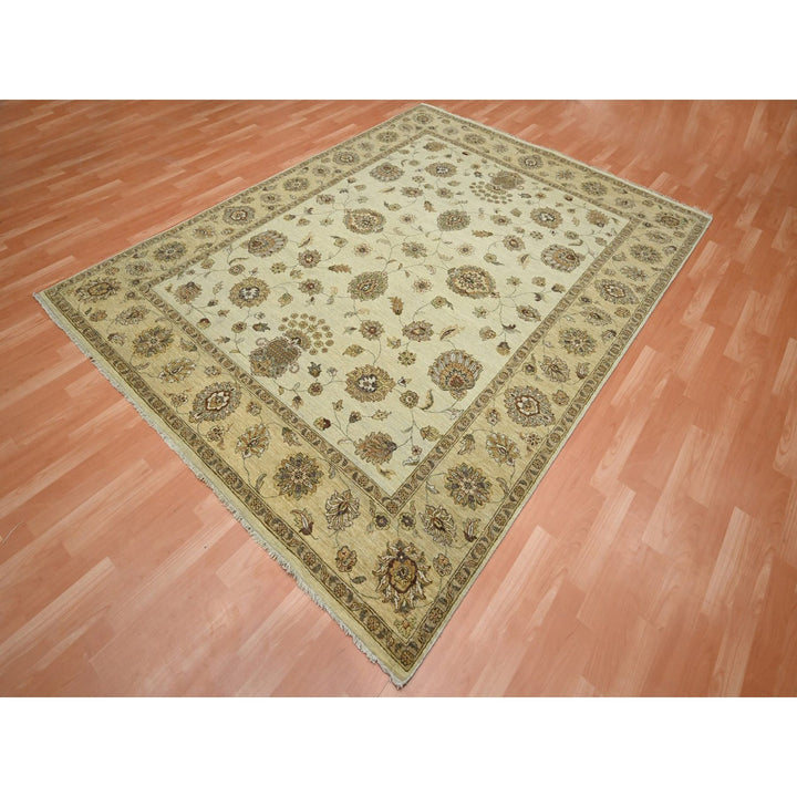 7'2" x 9'4" New Hand Knotted Ivory Wool Rectangle Oriental Rug - MOA10276369