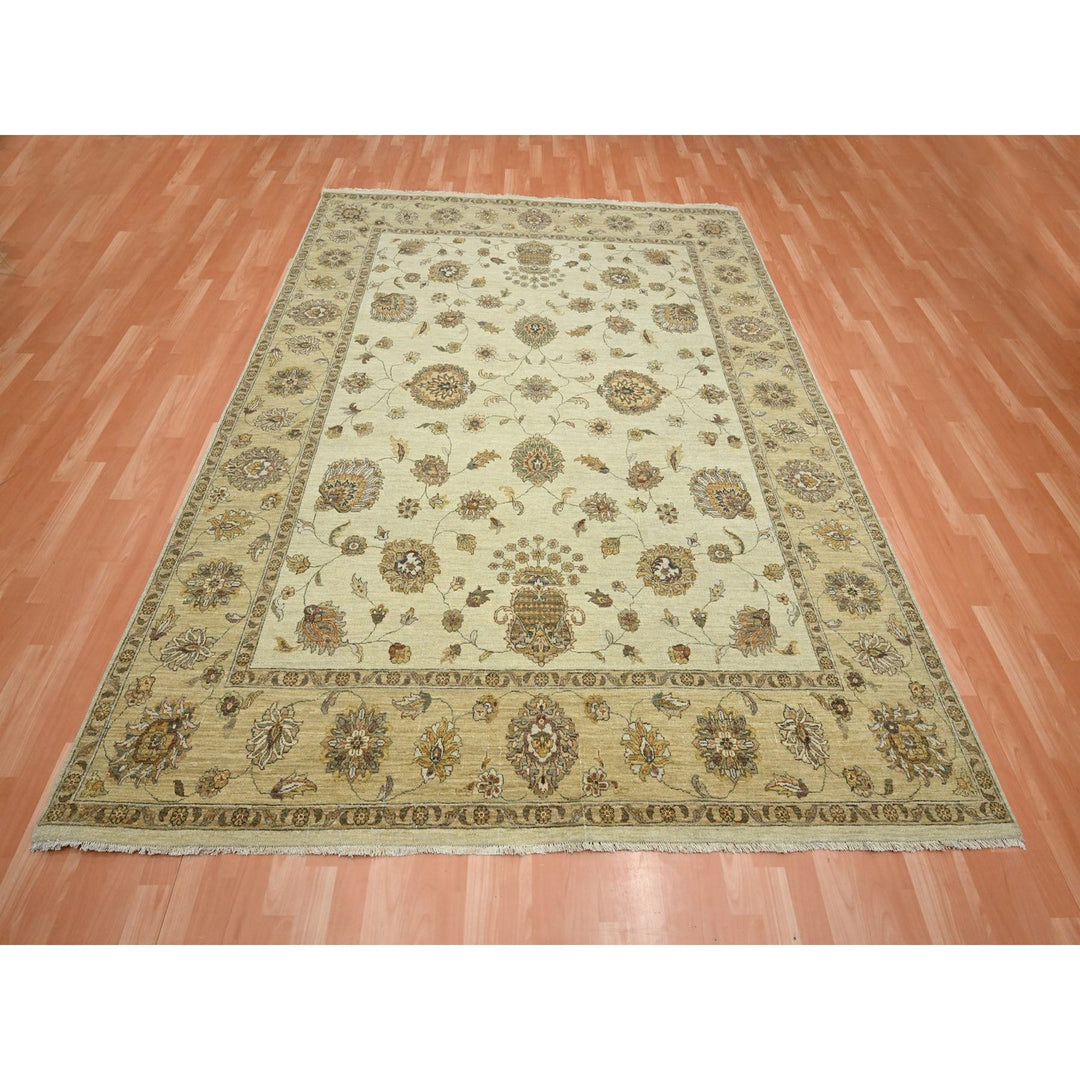 7'3" x 9'3" New Hand Knotted Ivory Wool Rectangle Oriental Rug - MOA10276371