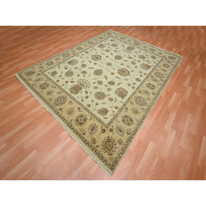 7'3" x 9'3" New Hand Knotted Ivory Wool Rectangle Oriental Rug - MOA10276371