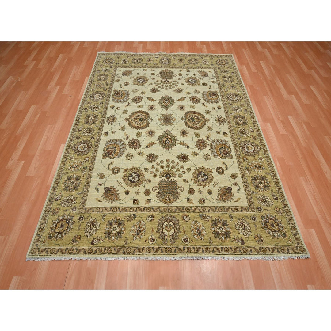 6'6" x 8'0" New Hand Knotted Ivory Wool Rectangle Oriental Rug - MOA10276372