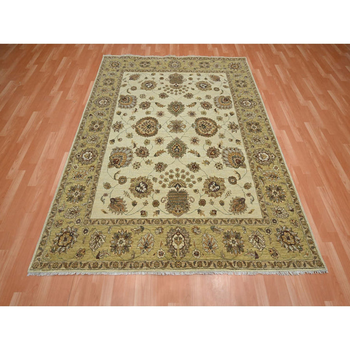 6'6" x 8'0" New Hand Knotted Ivory Wool Rectangle Oriental Rug - MOA10276372