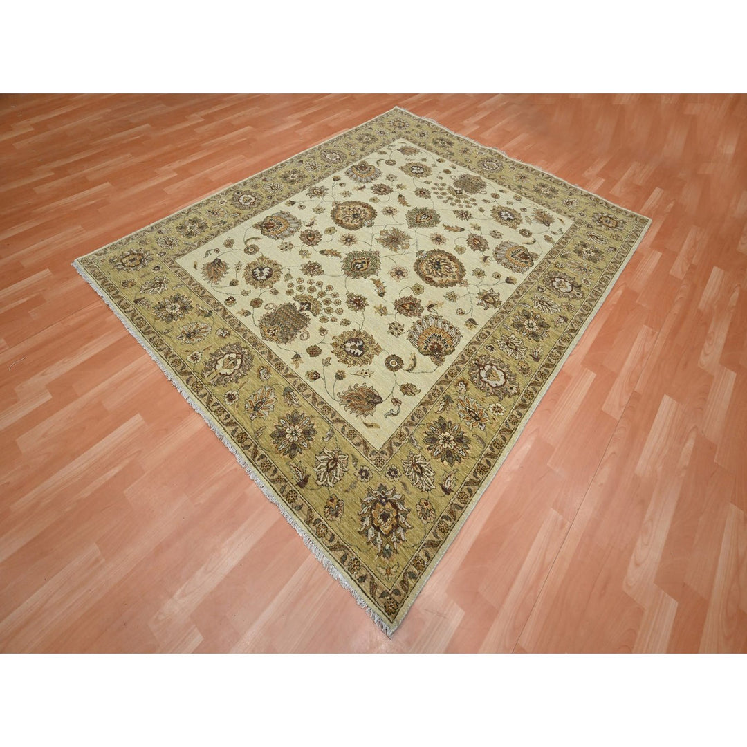 6'6" x 8'0" New Hand Knotted Ivory Wool Rectangle Oriental Rug - MOA10276372