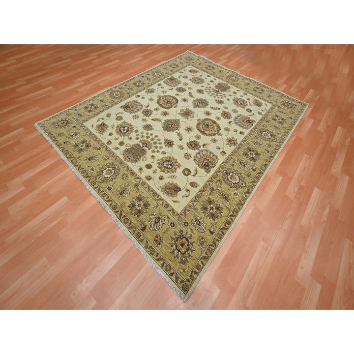 6'6" x 8'0" New Hand Knotted Ivory Wool Rectangle Oriental Rug - MOA10276372