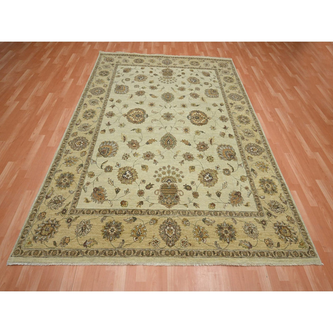 7'2" x 9'4" New Hand Knotted Ivory Wool Rectangle Oriental Rug - MOA10276376