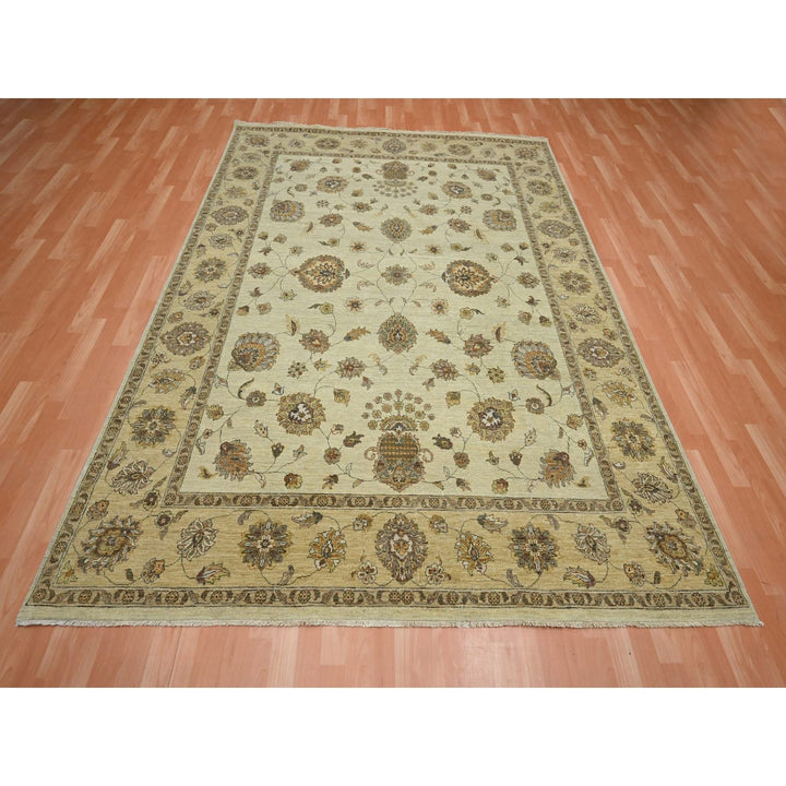 7'2" x 9'4" New Hand Knotted Ivory Wool Rectangle Oriental Rug - MOA10276376