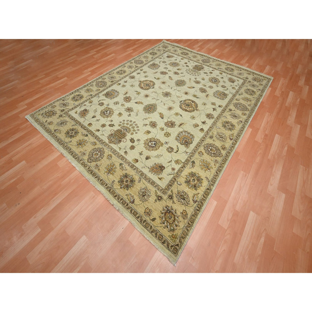 7'2" x 9'4" New Hand Knotted Ivory Wool Rectangle Oriental Rug - MOA10276376