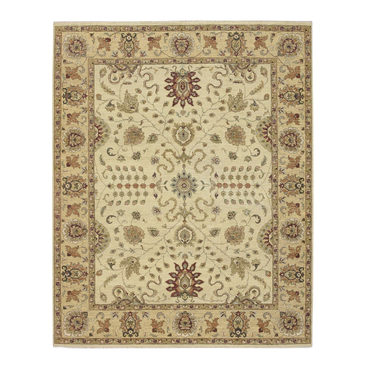 7'11" x 10'0" New Hand Knotted Ivory Wool Rectangle Oriental Rug - MOA10276379