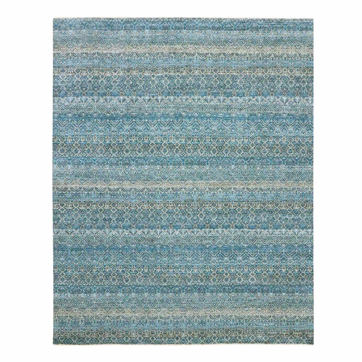 8'3" x 10'1" New Hand Knotted Blue Wool Rectangle Oriental Rug - MOA10276381