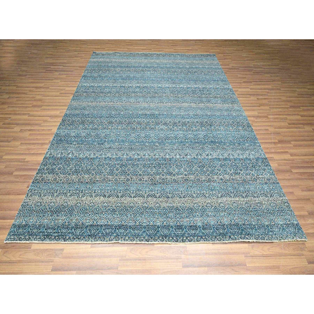8'3" x 10'1" New Hand Knotted Blue Wool Rectangle Oriental Rug - MOA10276381