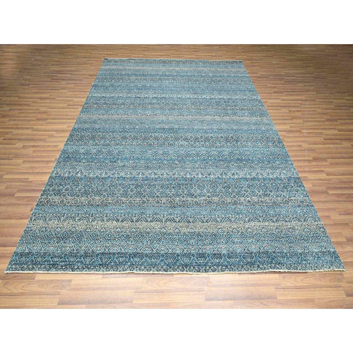 8'3" x 10'1" New Hand Knotted Blue Wool Rectangle Oriental Rug - MOA10276381