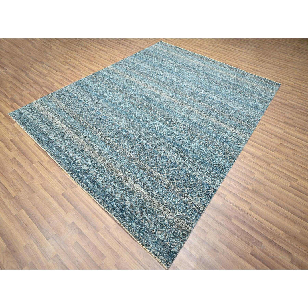 8'3" x 10'1" New Hand Knotted Blue Wool Rectangle Oriental Rug - MOA10276381
