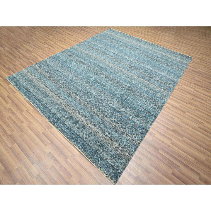 8'3" x 10'1" New Hand Knotted Blue Wool Rectangle Oriental Rug - MOA10276381