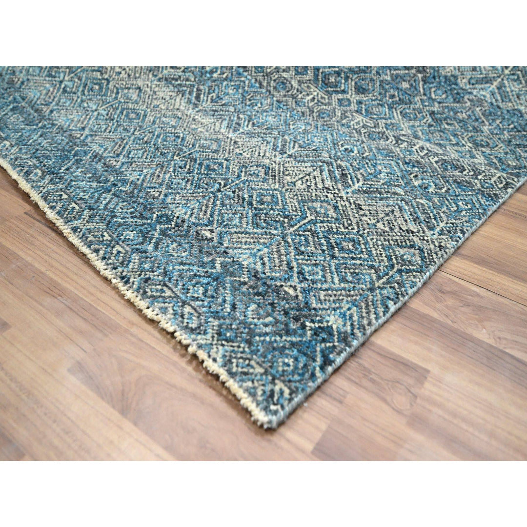 8'3" x 10'1" New Hand Knotted Blue Wool Rectangle Oriental Rug - MOA10276381