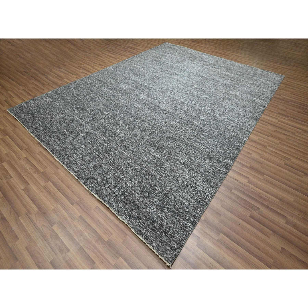 9'0" x 12'2" New Hand Knotted Grey Wool Rectangle Oriental Rug - MOA10276382