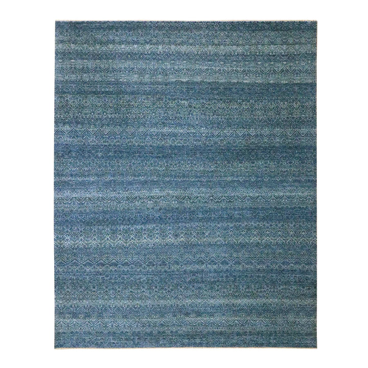8'0" x 10'0" New Hand Knotted Blue Wool Rectangle Oriental Rug - MOA10276383