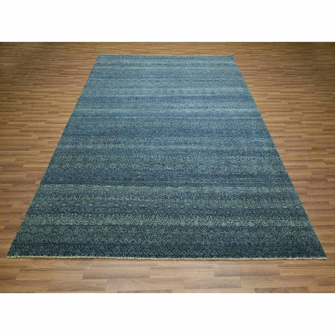8'0" x 10'0" New Hand Knotted Blue Wool Rectangle Oriental Rug - MOA10276383