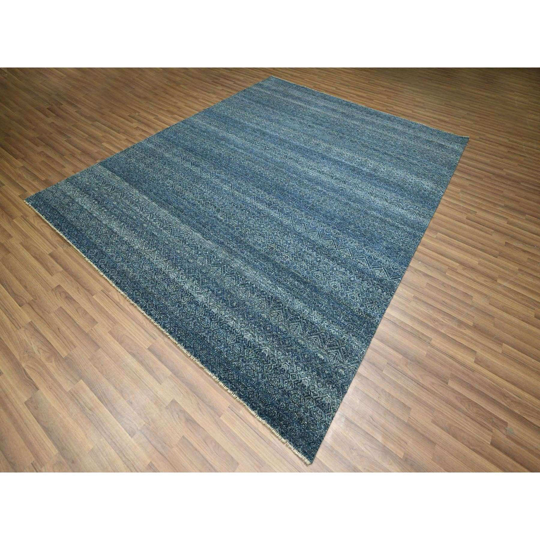 8'0" x 10'0" New Hand Knotted Blue Wool Rectangle Oriental Rug - MOA10276383