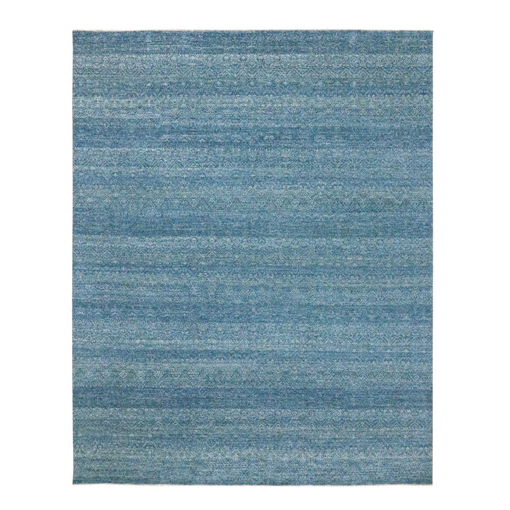 8'0" x 10'0" New Hand Knotted Blue Wool Rectangle Oriental Rug - MOA10276384