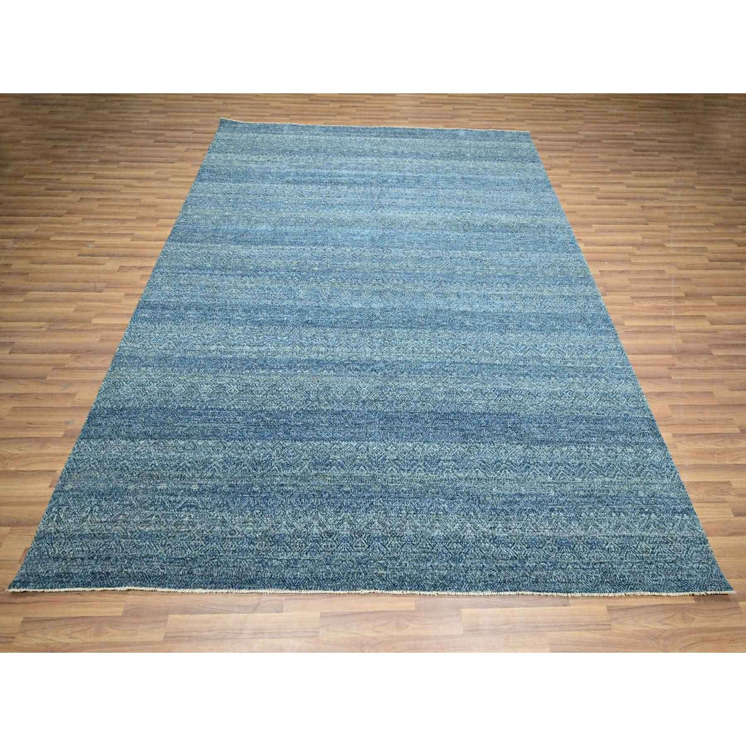 8'0" x 10'0" New Hand Knotted Blue Wool Rectangle Oriental Rug - MOA10276384