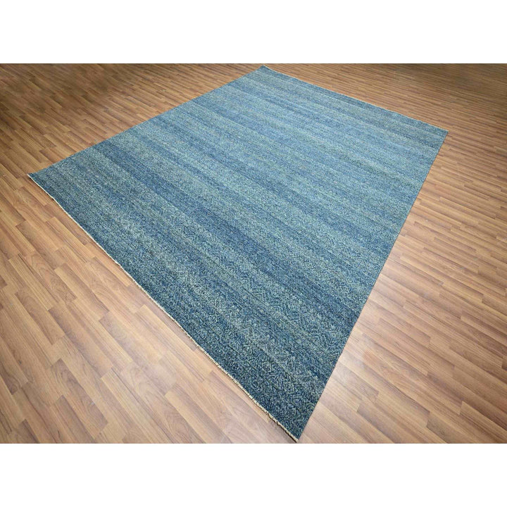 8'0" x 10'0" New Hand Knotted Blue Wool Rectangle Oriental Rug - MOA10276384
