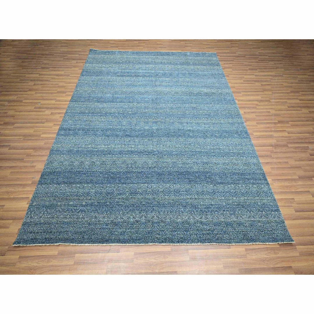 8'0" x 9'11" New Hand Knotted Blue Wool Rectangle Oriental Rug - MOA10276385