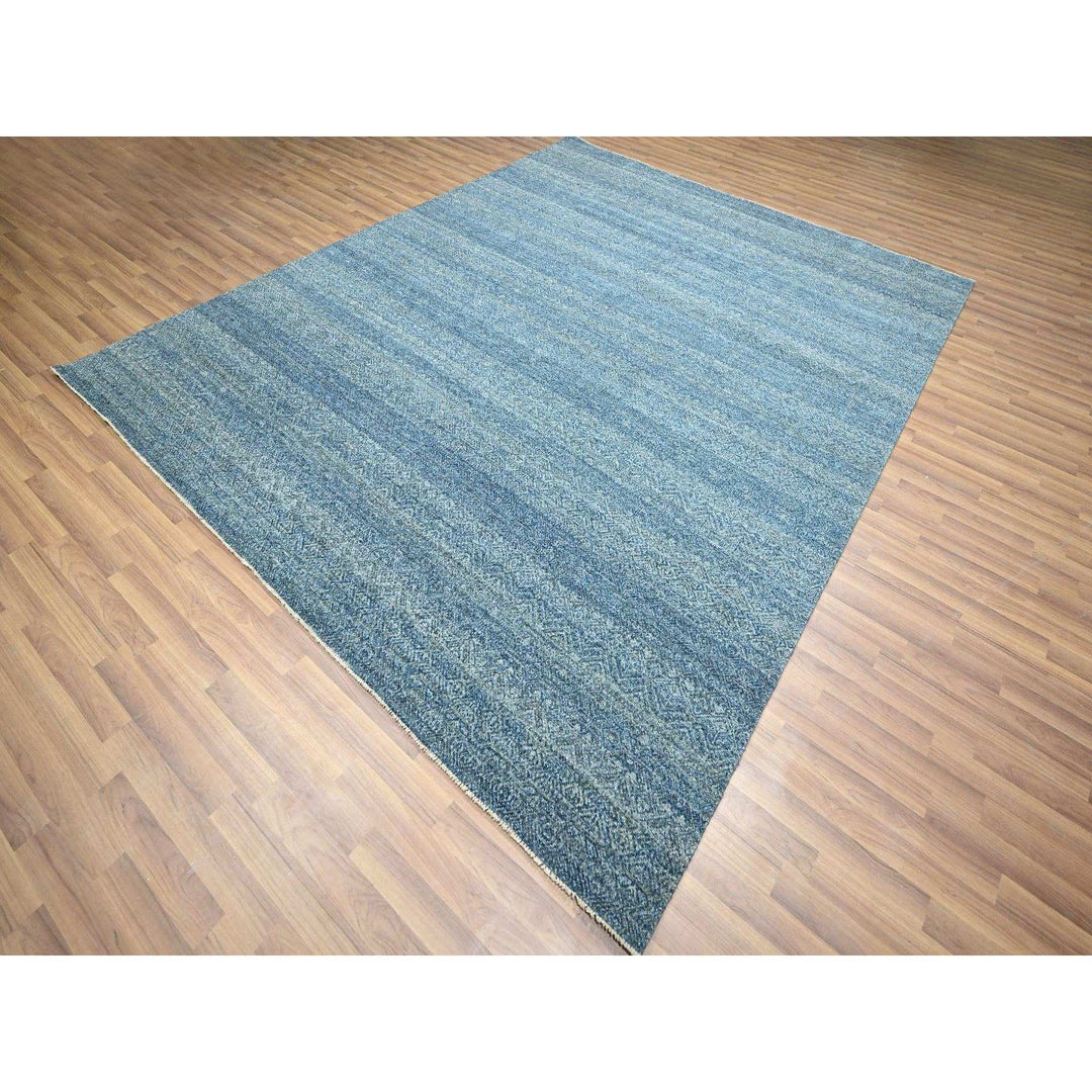 8'0" x 9'11" New Hand Knotted Blue Wool Rectangle Oriental Rug - MOA10276385