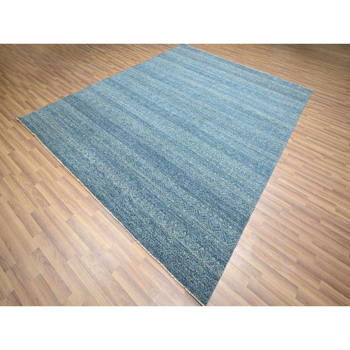 8'0" x 9'11" New Hand Knotted Blue Wool Rectangle Oriental Rug - MOA10276385