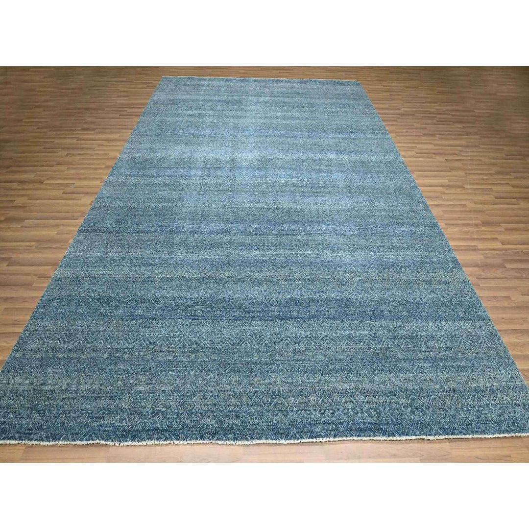 8'11" x 12'1" New Hand Knotted Blue Wool Rectangle Oriental Rug - MOA10276386